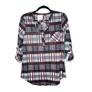 Alter Ego 1/2 Button Up 3/4 Length Button Sleeve Plaid Women's Shirt Size Large